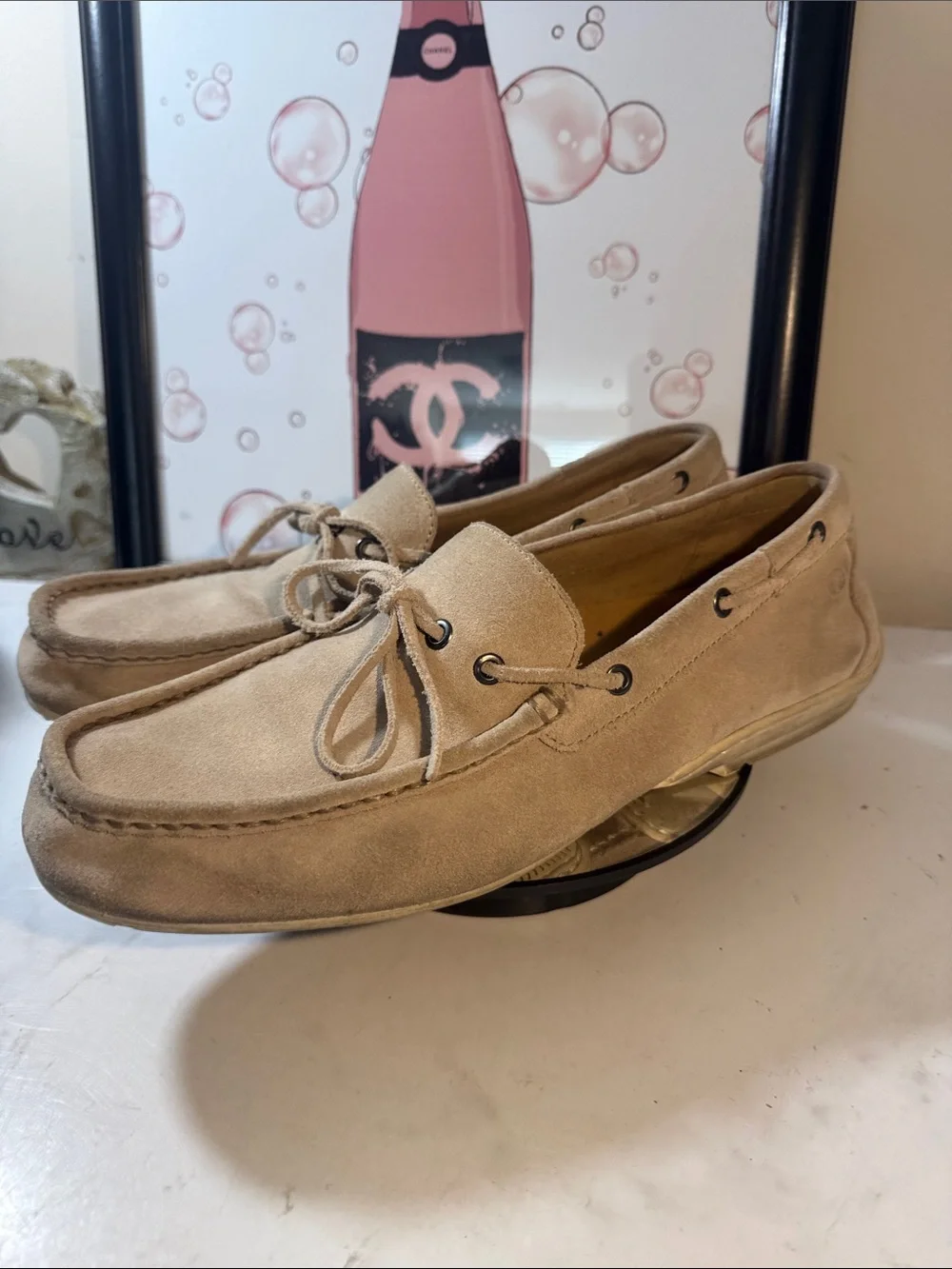 Rockport Beige Suede Men's Boat Shoes - Lace Moccasin Style - Size 12M